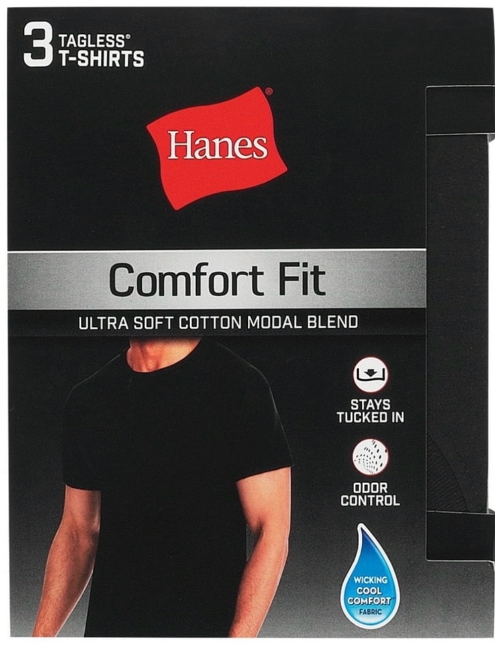 Hanes Comfort Fit Men's Short Sleeve Tee - Black 3 pack